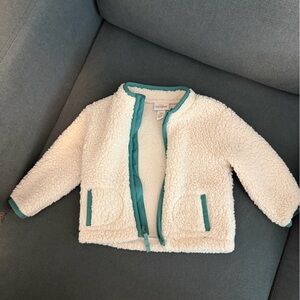 Cat & Jack Cream Sherpa Jacket with Teal Trim